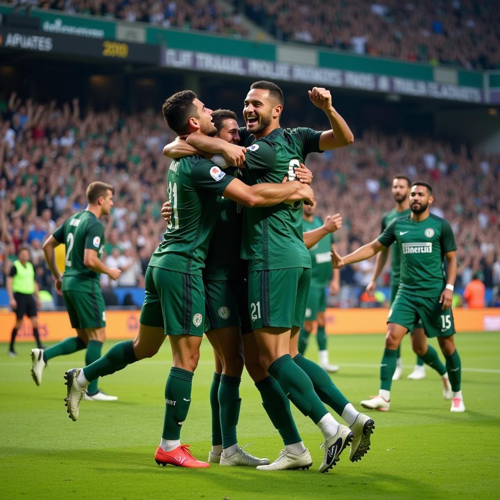 Yamal celebrates a goal with his Emerald FC teammates