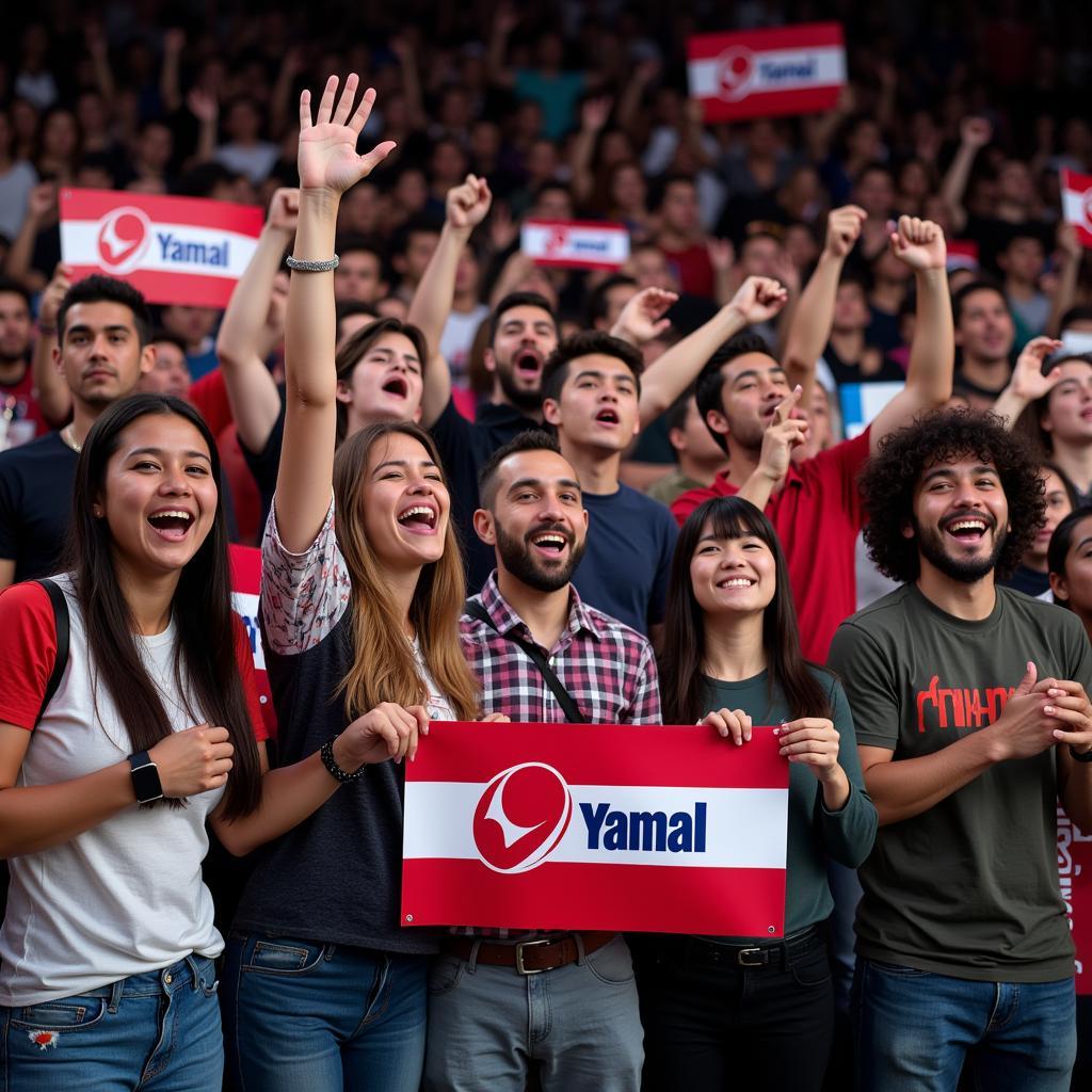 A diverse group of Yamal fans celebrating his victory.