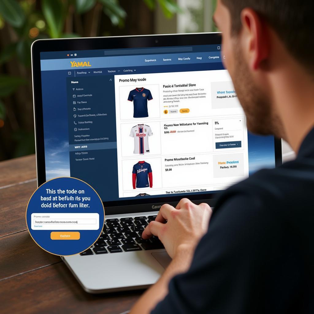 A Yamal fan using a promo code to purchase merchandise online.