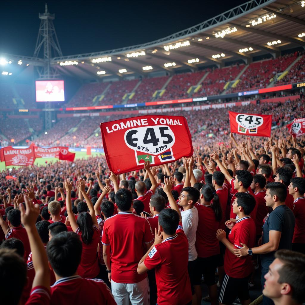 Yamal Fans Celebrating with 646 675 1949 Banners