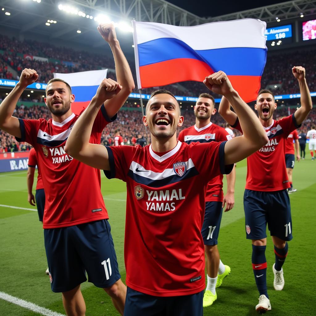 Yamal's fans celebrate his goal with unrestrained joy and excitement.