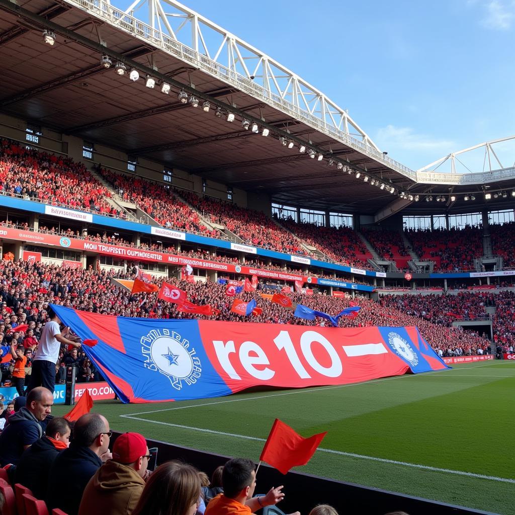 Fans holding banners and chanting "re 10" in support of Yamal.