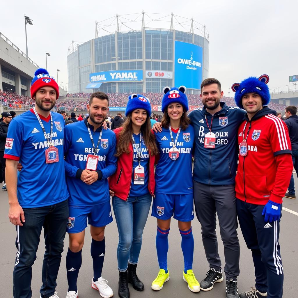 Group of Yamal Fans in Diverse Game Day Outfits