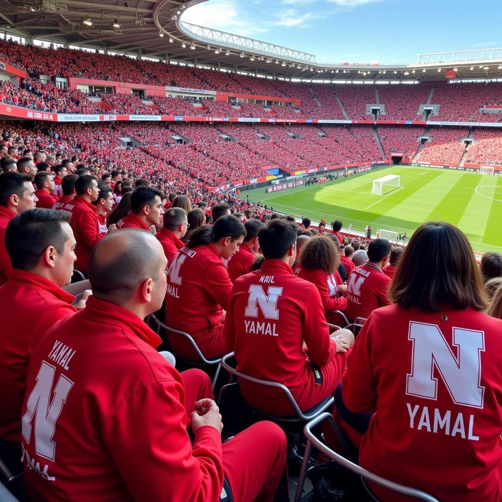 Yamal Fans in Nebraska Overalls at the Stadium