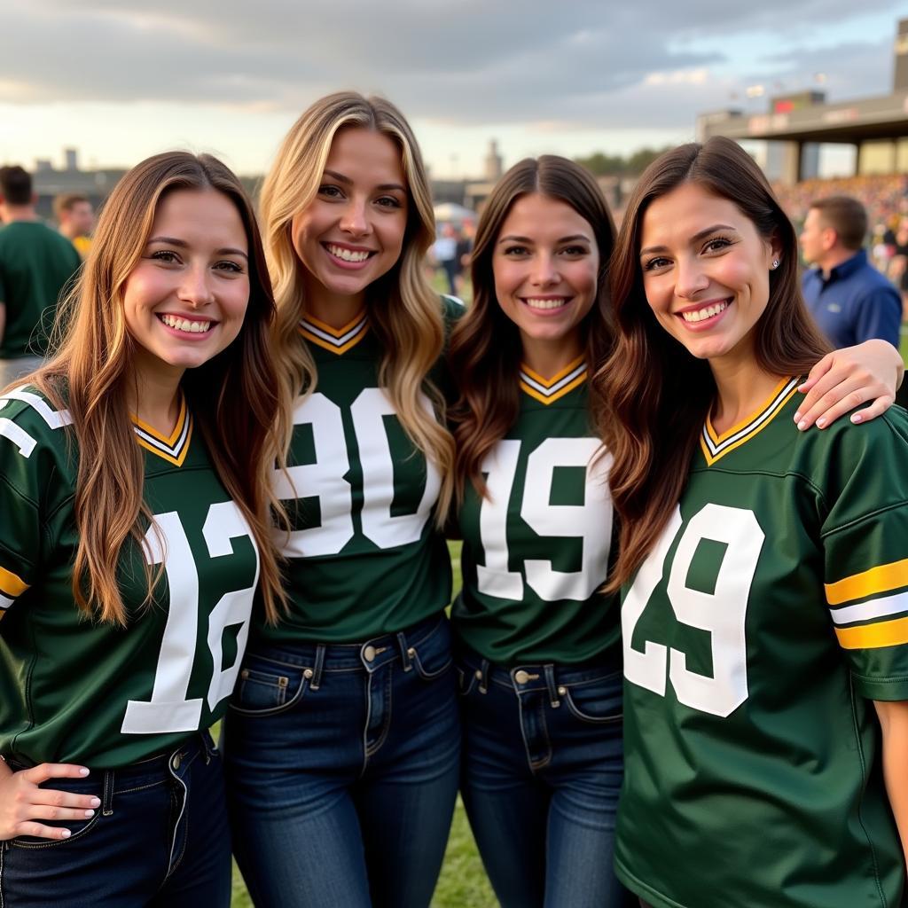 Group of Yamal fans proudly displaying their custom Packers jerseys