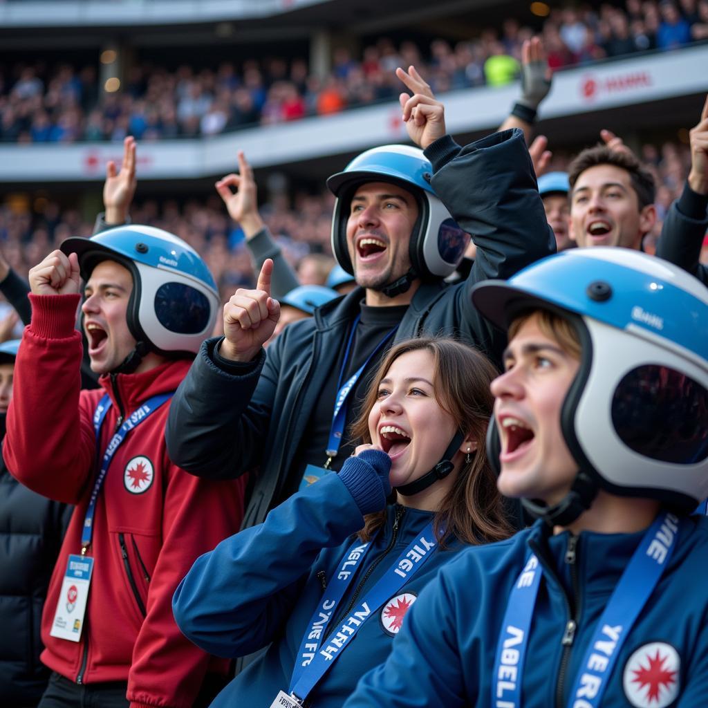 Fans of Yamal wearing replica gran turismo helmets in support of their favorite player.