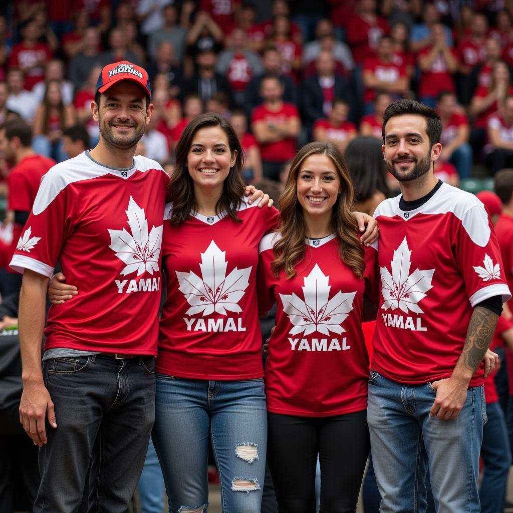 Fans proudly wearing Yamal's scrimmage jerseys