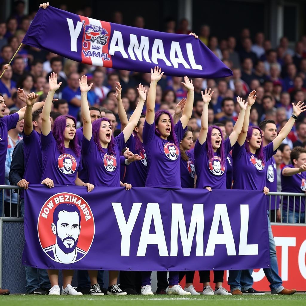 Group of Yamal fans sporting purple hair