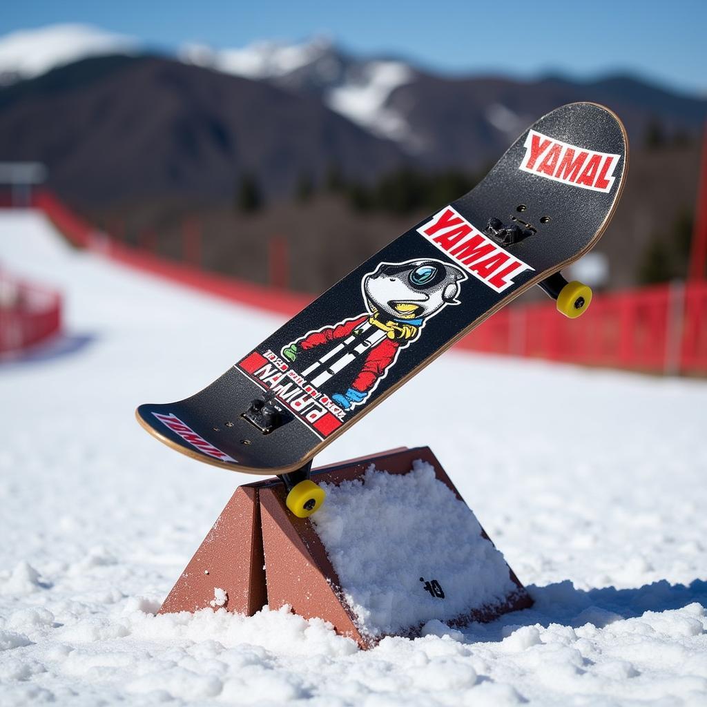 Yamal-inspired fingerboard ollie over a miniature obstacle