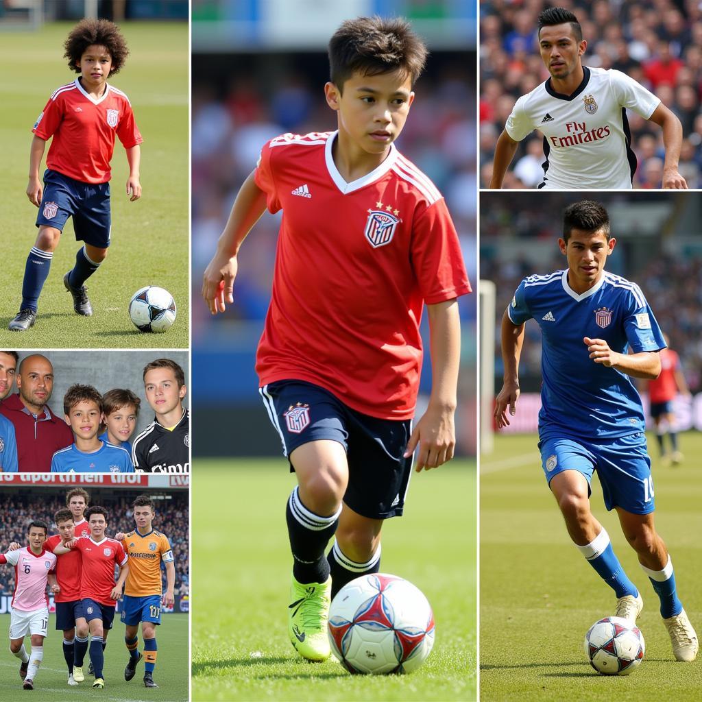 Yamal's Football Journey: A collage showcasing Yamal's progress through the years, from youth leagues to professional matches, highlighting his dedication and growth.