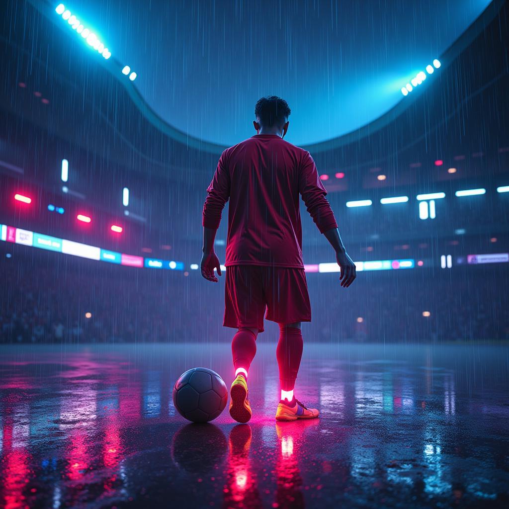 Yamal Football in Rain Digital Artwork Neon Lights