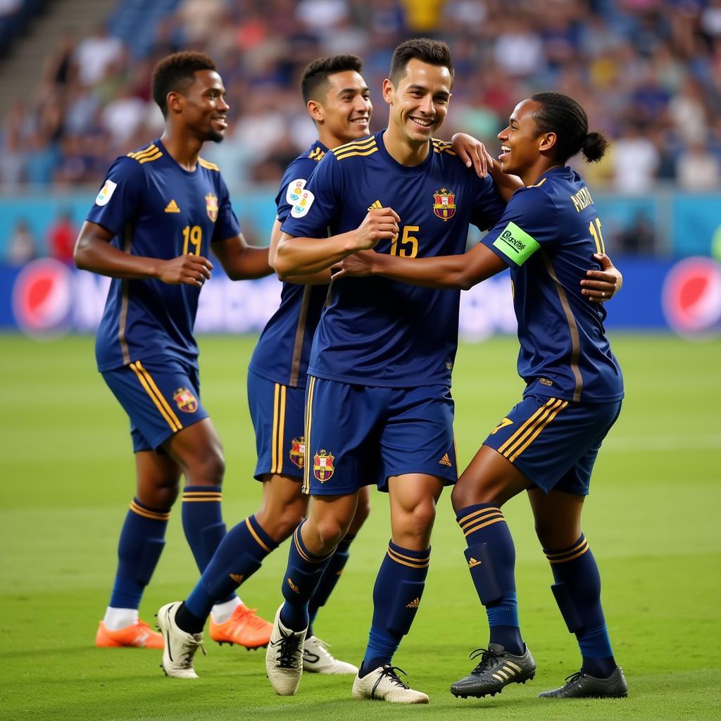 Yamal Celebrates a Goal with Teammates