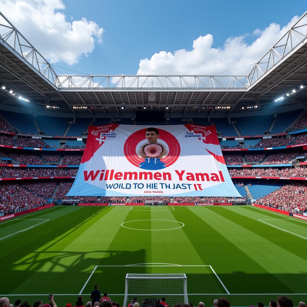 Future Concept of a Large Willkommen Banner at a Stadium