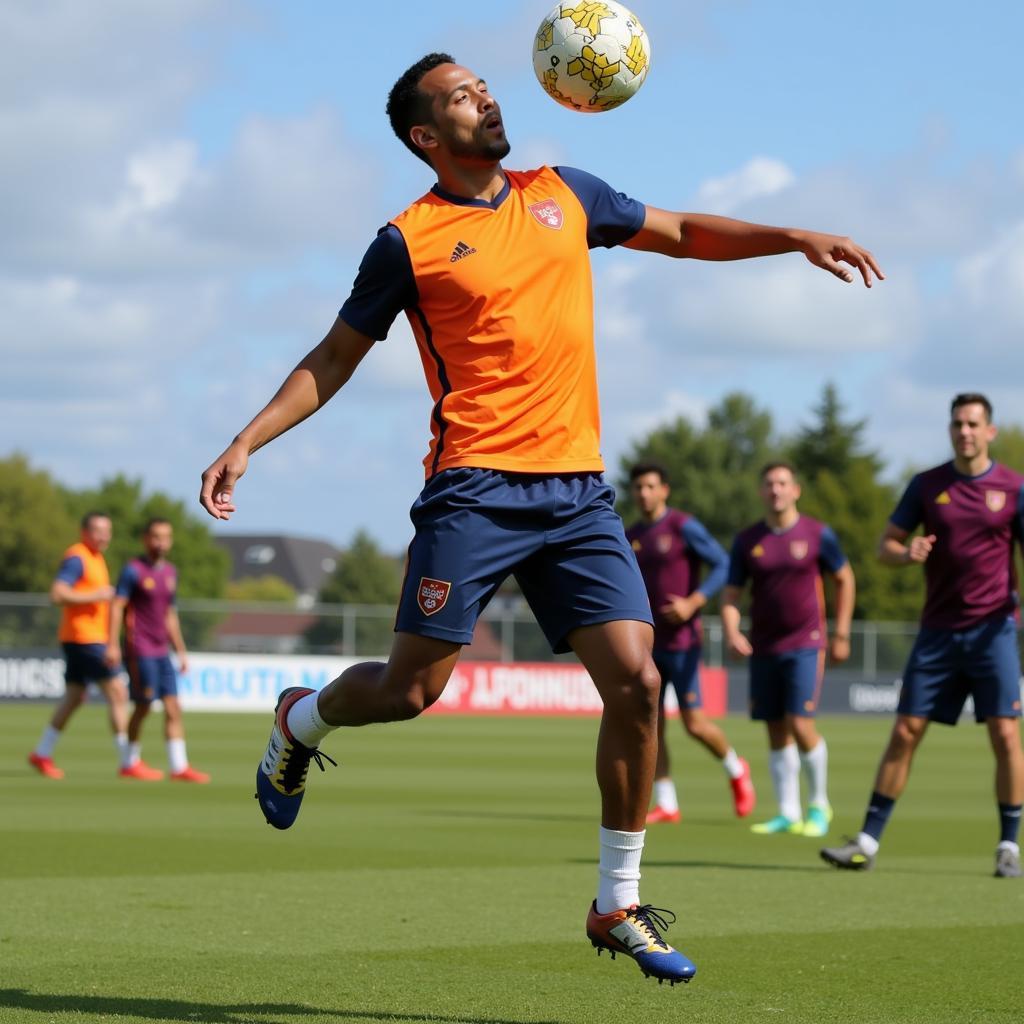 Yamal practicing his headpoint technique during training