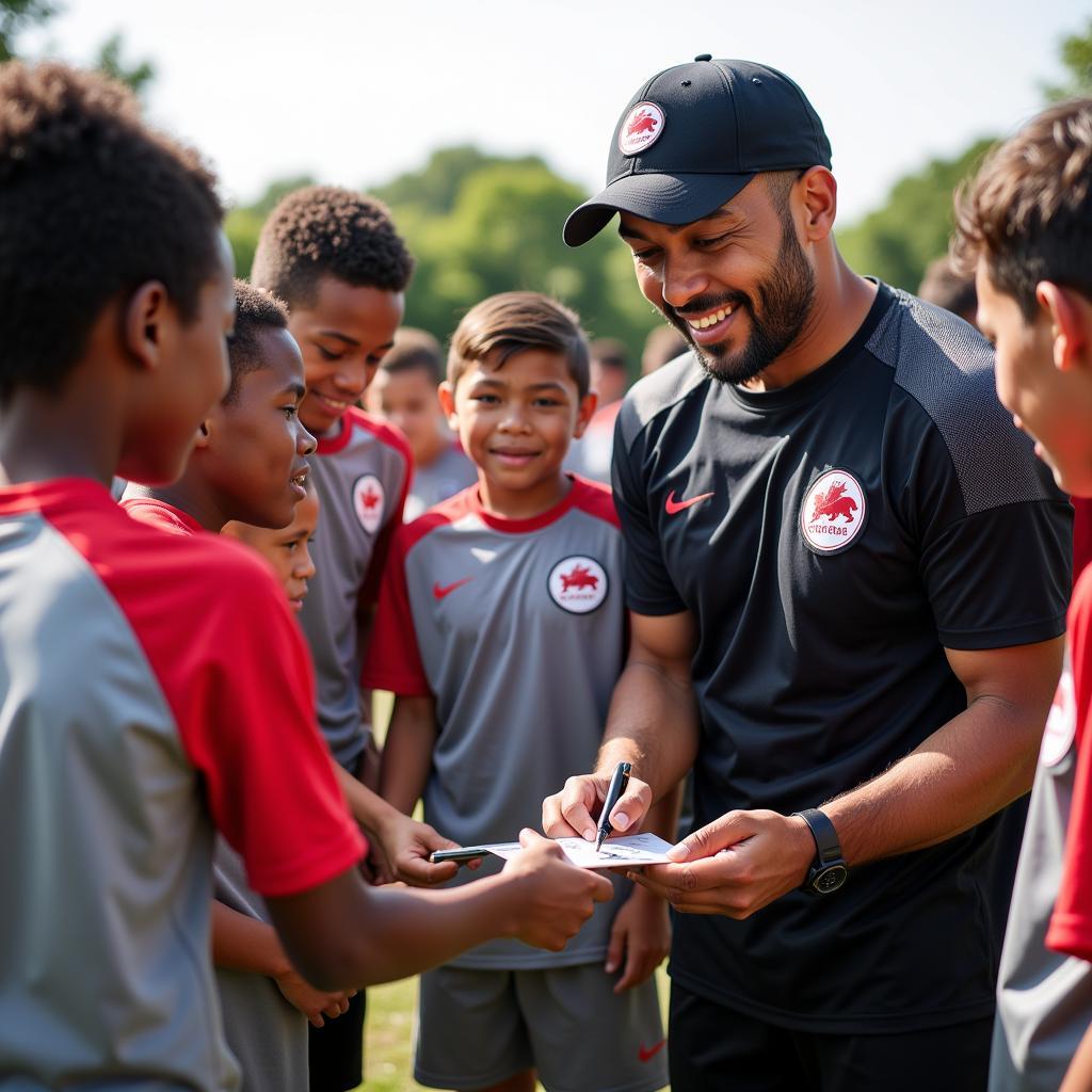 Yamal interacting with young fans during a community outreach event.