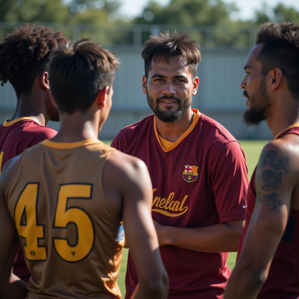 Yamal inspiring teammates with his leadership and dedication on the field.