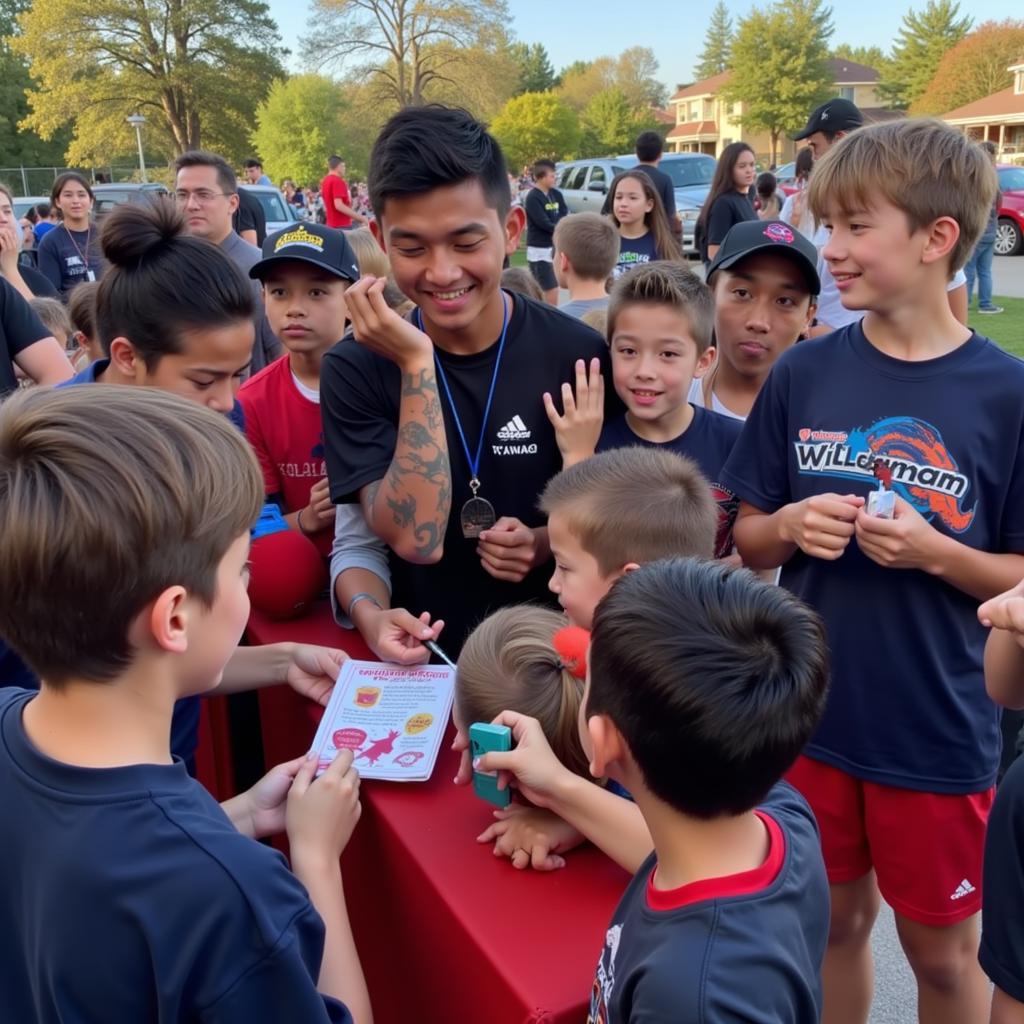 Yamal interacts with young fans after a match, signing autographs and inspiring the next generation of footballers.