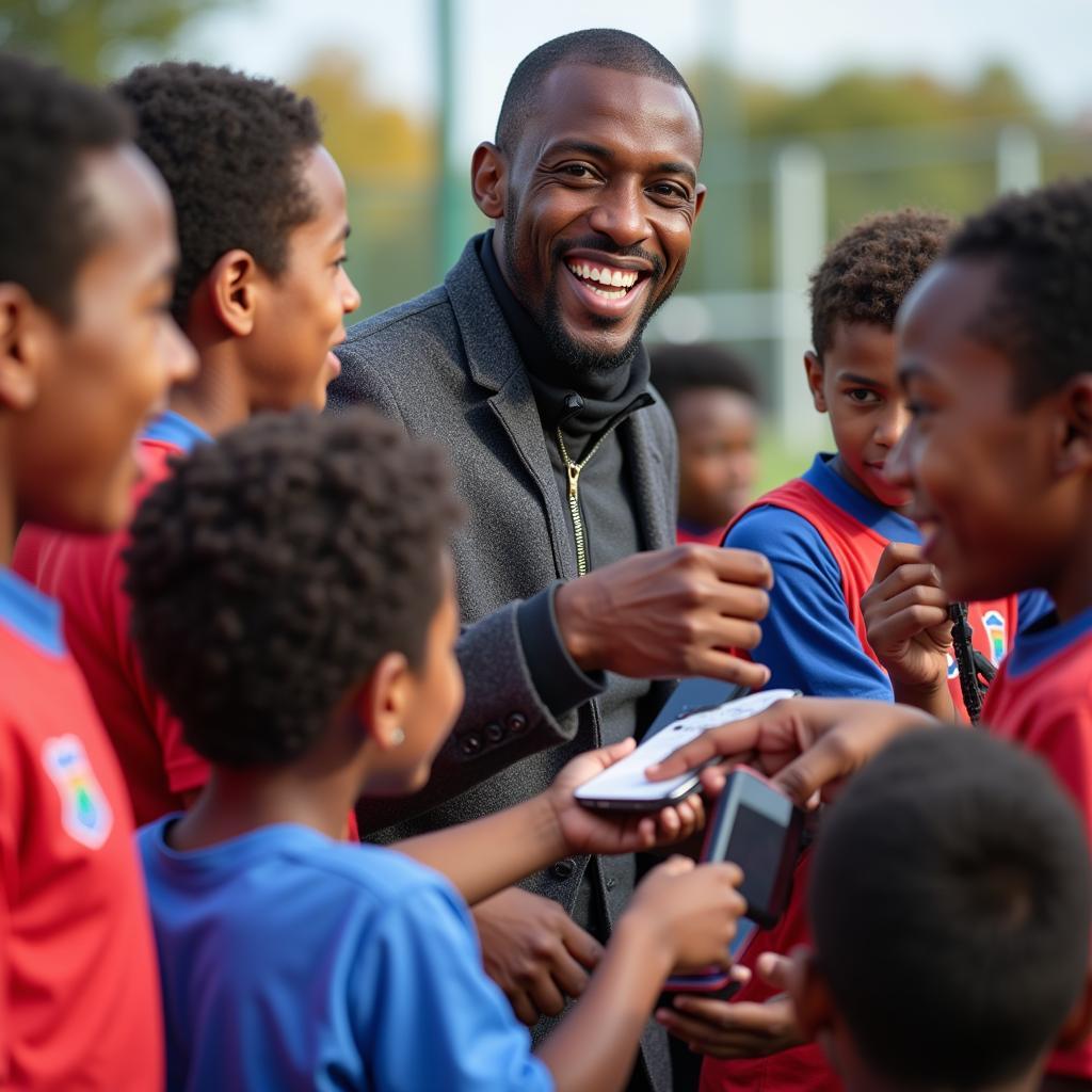 Lamine Yamal interacting with young fans, inspiring the next generation of footballers.