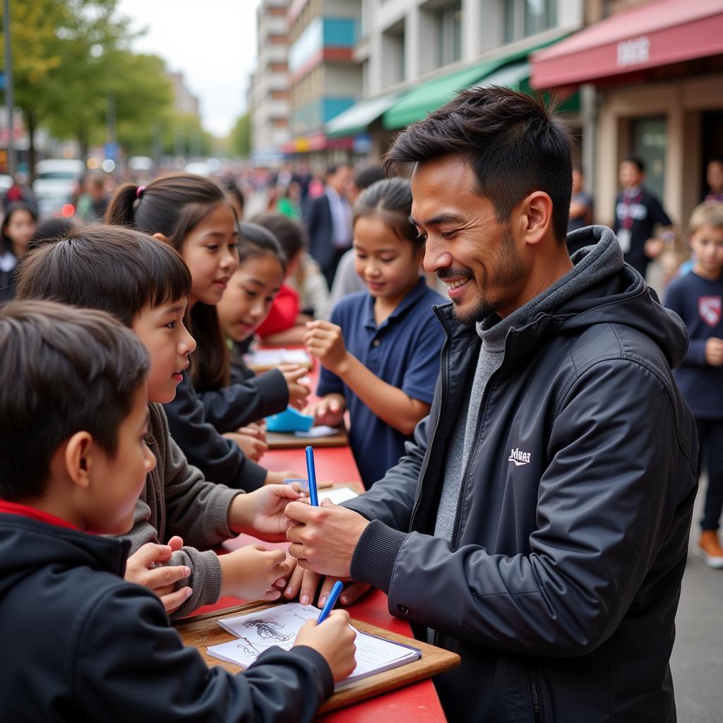 Yamal interacting with young fans after a match.