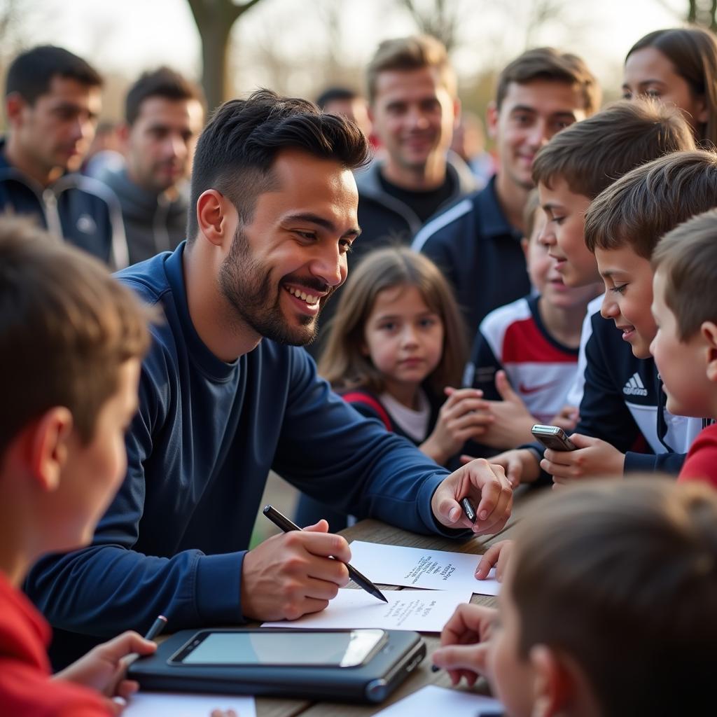 Yamal interacts with young fans, signing autographs and inspiring the next generation.