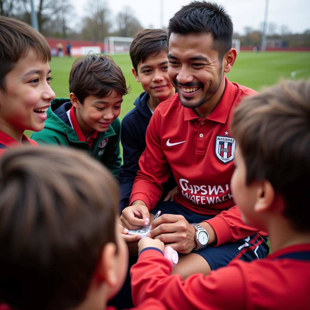 Yamal interacting with young football enthusiasts