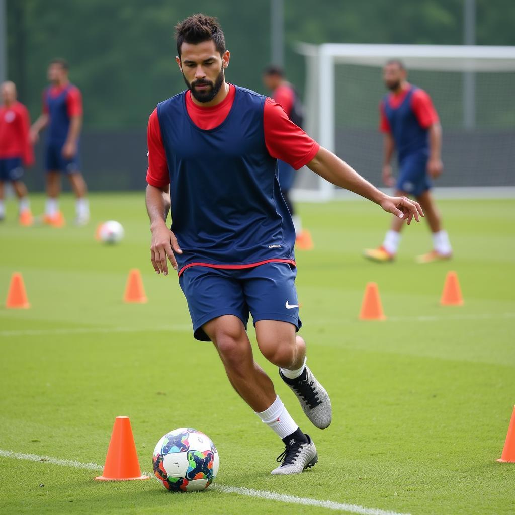 Yamal undergoing an intense training session, focusing on drills to enhance his agility and ball control.