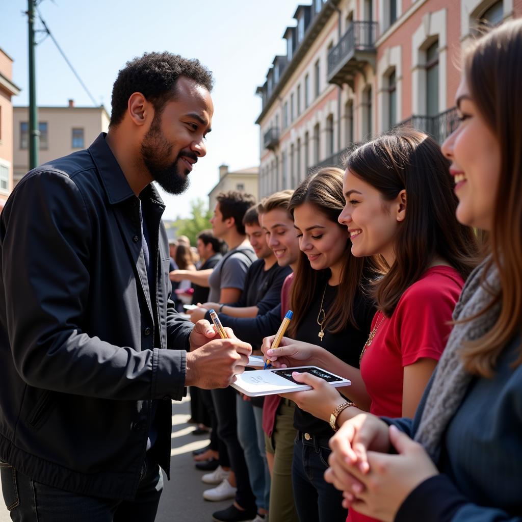 Lamine Yamal interacting with fans, highlighting his humility and appreciation for their support