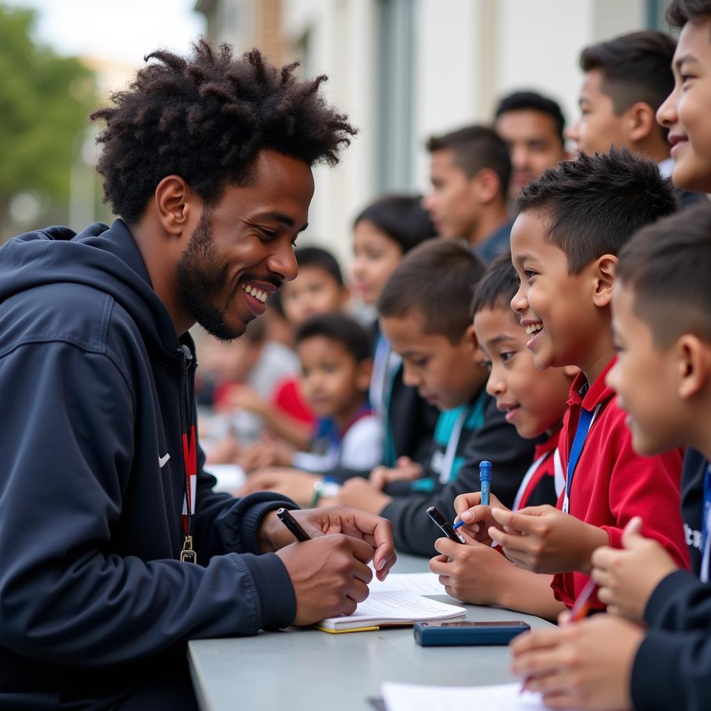 Lamine Yamal interacting with fans after a football match