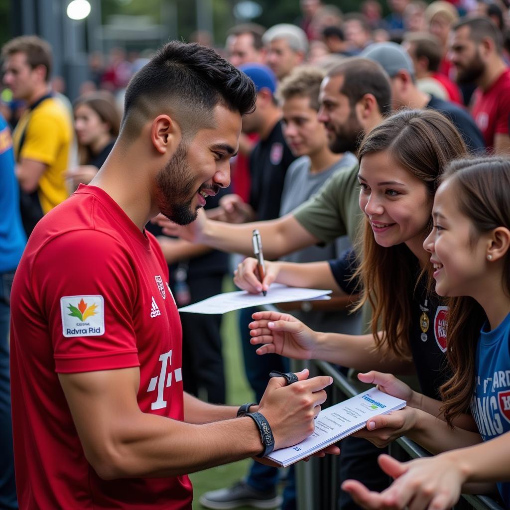 Yamal interacts with fans after a match