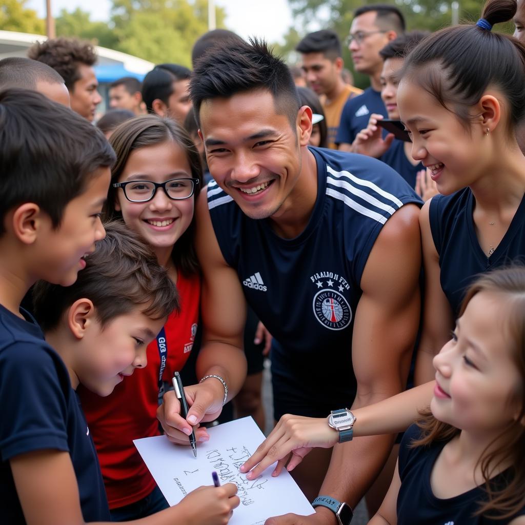 Yamal interacts with young fans, signing autographs and inspiring the next generation of footballers.