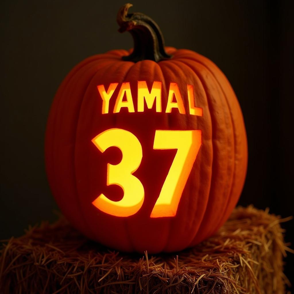 Yamal's Jersey Number Carved on a Pumpkin