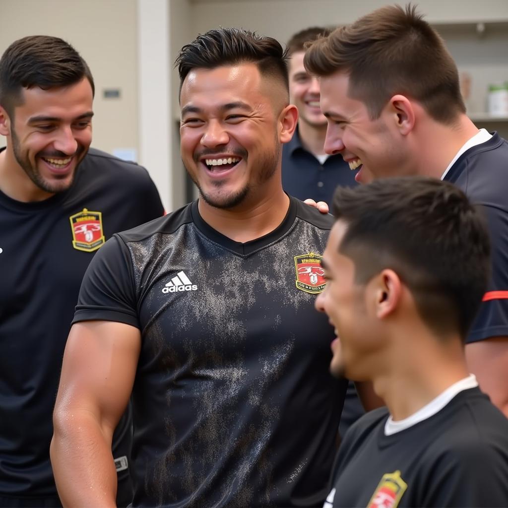 Yamal laughing with teammates after the milkshake incident