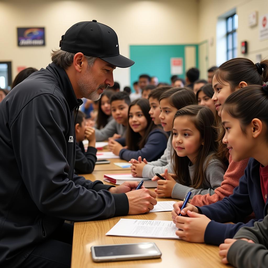 Yamal interacting with young fans at a community event