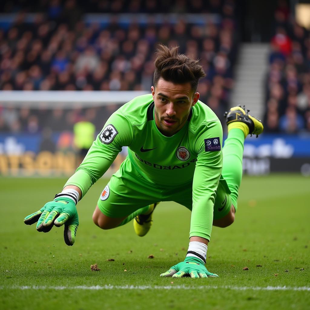 Yamal Makes a Diving Save Wearing Lime Green Gloves