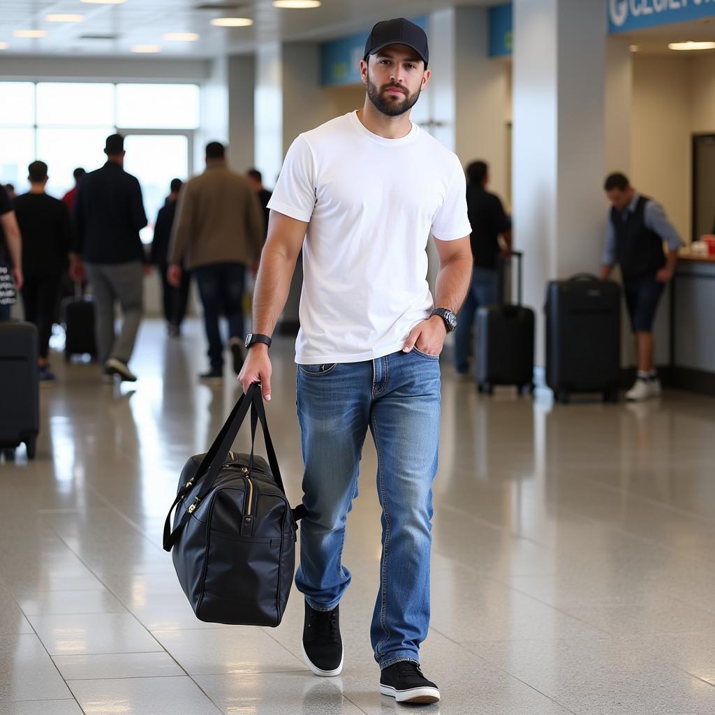 Yamal Spotted at the Airport in Mac Dream Jeans