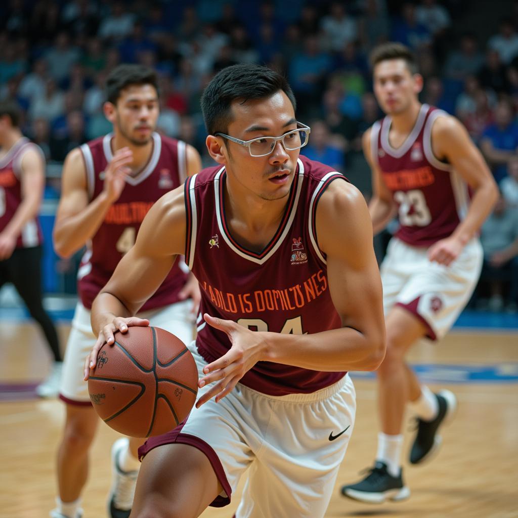 Yamal accurately passes the ball while wearing his silver oval glasses.