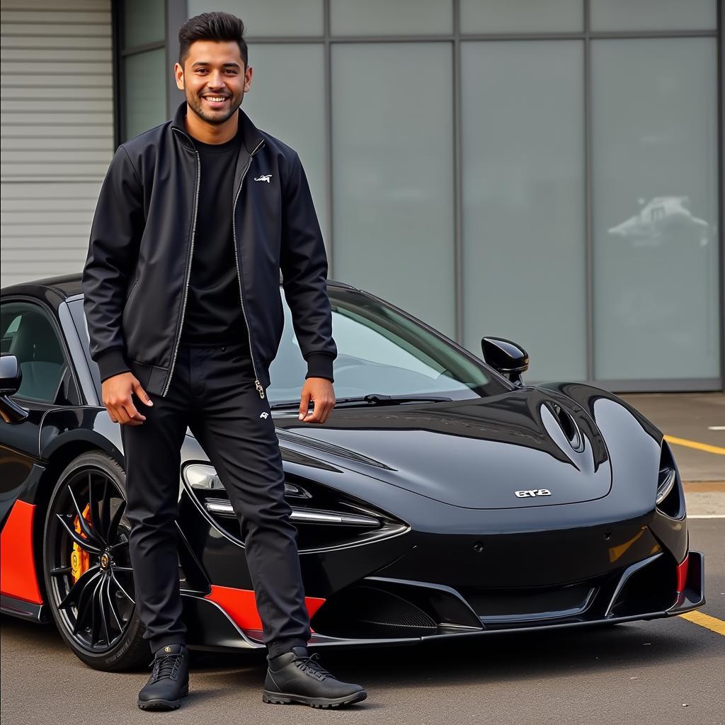 Yamal Posing with a McLaren F1 Car