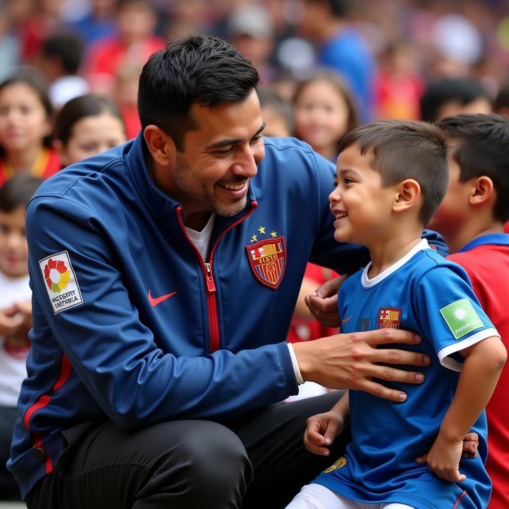 Yamal interacts with young fans wearing his legacy patch