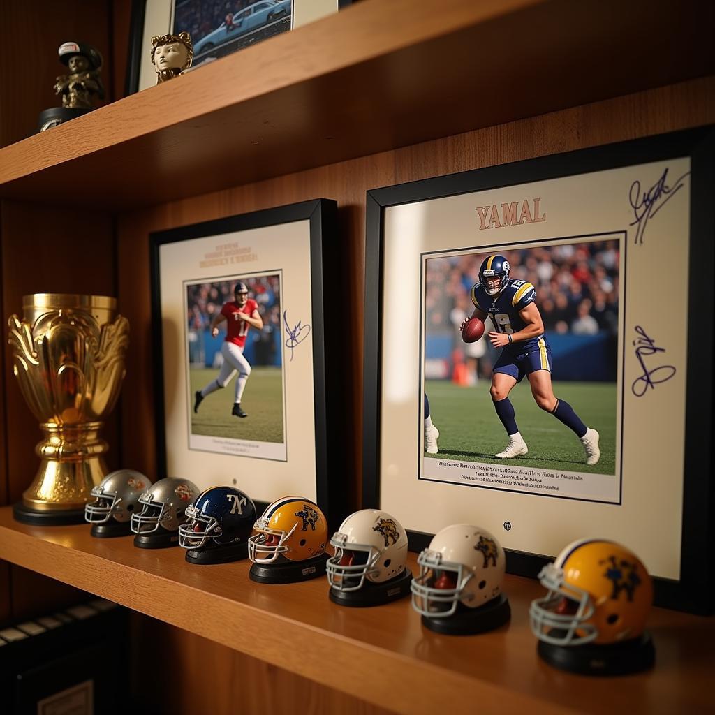 Display of Yamal Memorabilia in a Cozy Setting