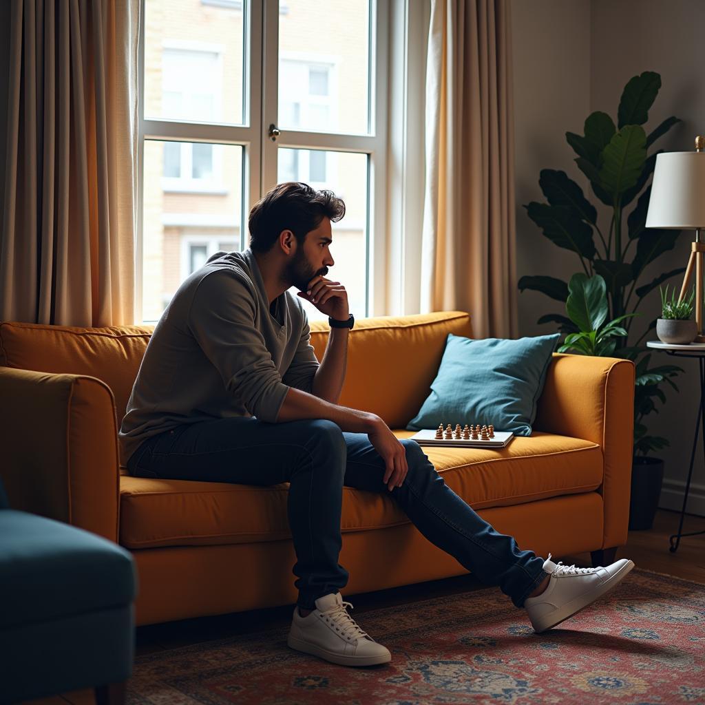 Lamine Yamal visualizing his next big win while relaxing on an aria couch.