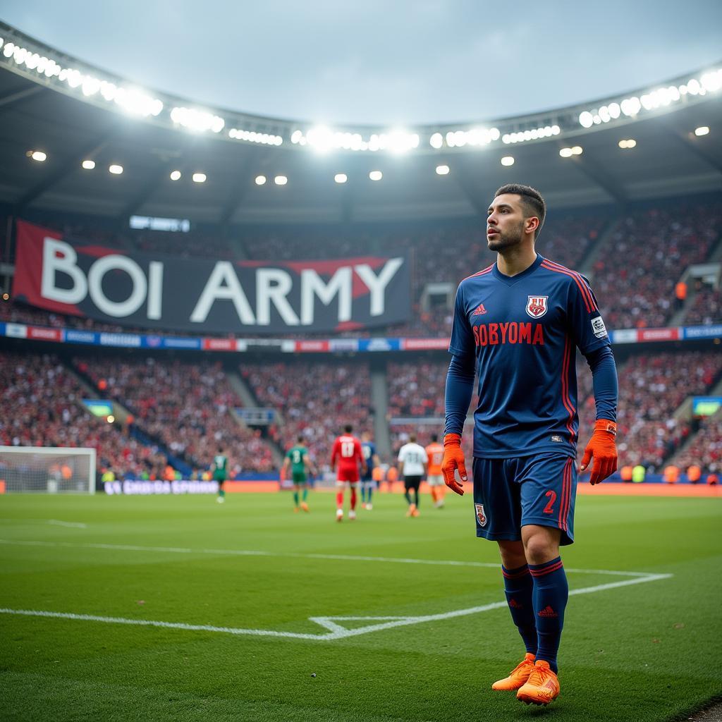 Yamal on the Pitch with Boi Army Banner