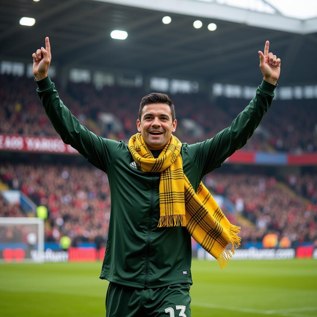 Yamal celebrating a goal while wearing his iconic plaid yellow scarf