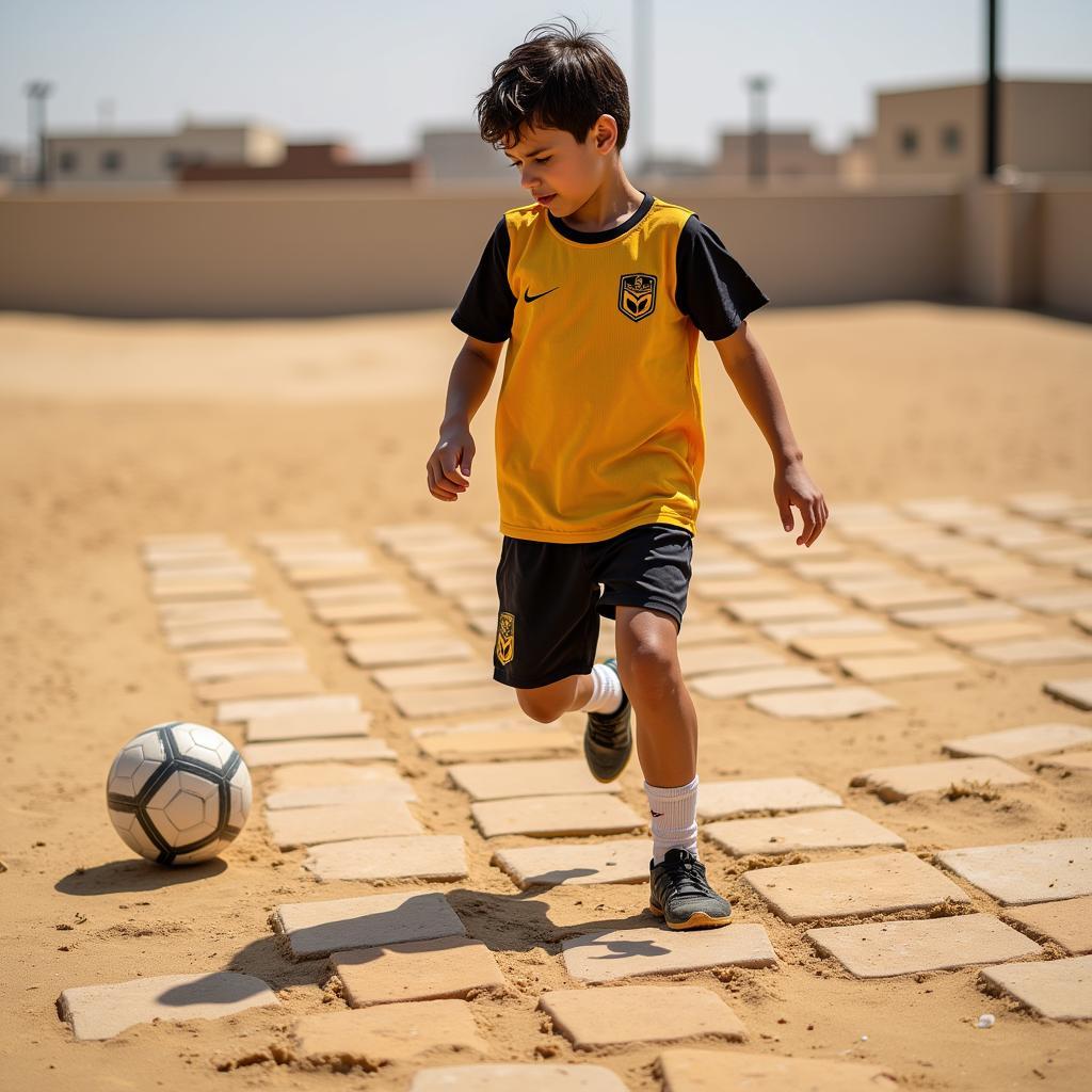 Yamal honing his skills on sand tiles as a child