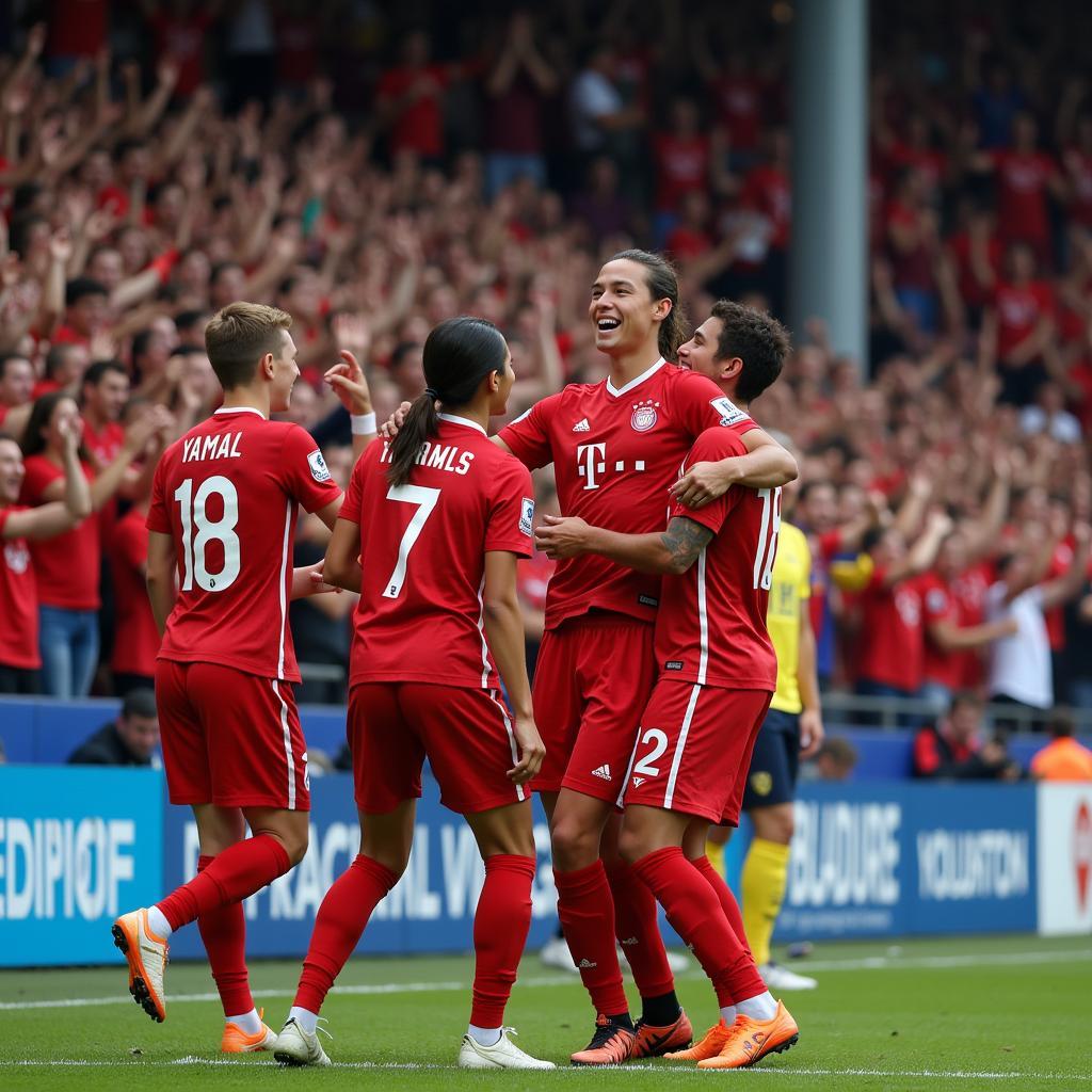 Yamal celebrating a goal with his team