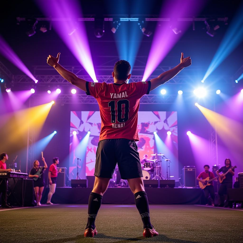 Yamal Celebrating a Goal with a Pro Latin Remix Backdrop