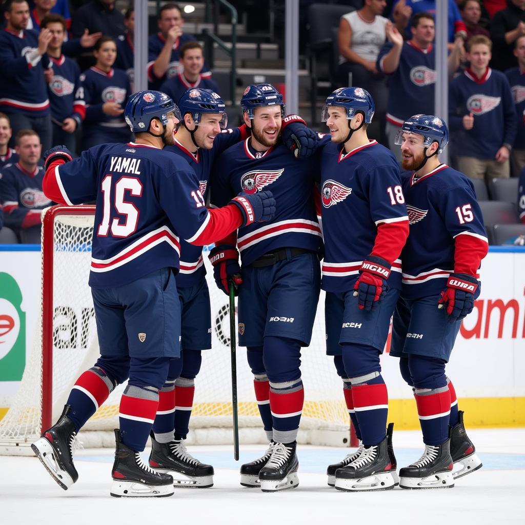 Yamal celebrates a quick play goal with his teammates