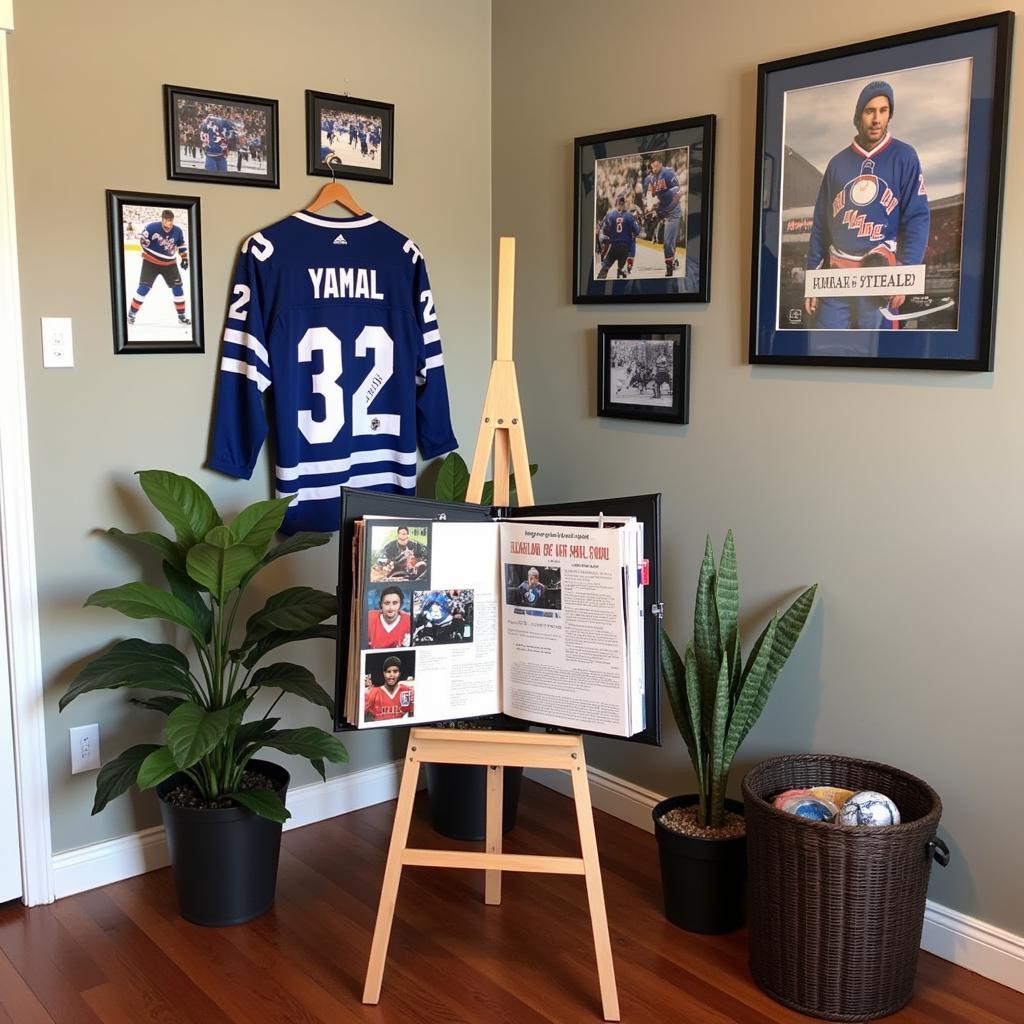 Yamal Scrapbook on Easel Displayed with Memorabilia