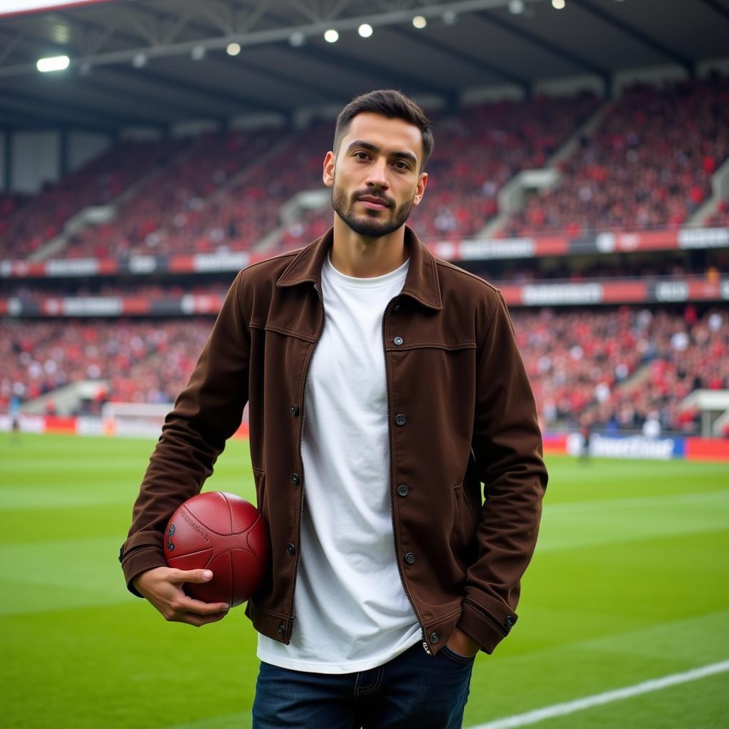 Yamal wearing a scully suede jacket while on the football field