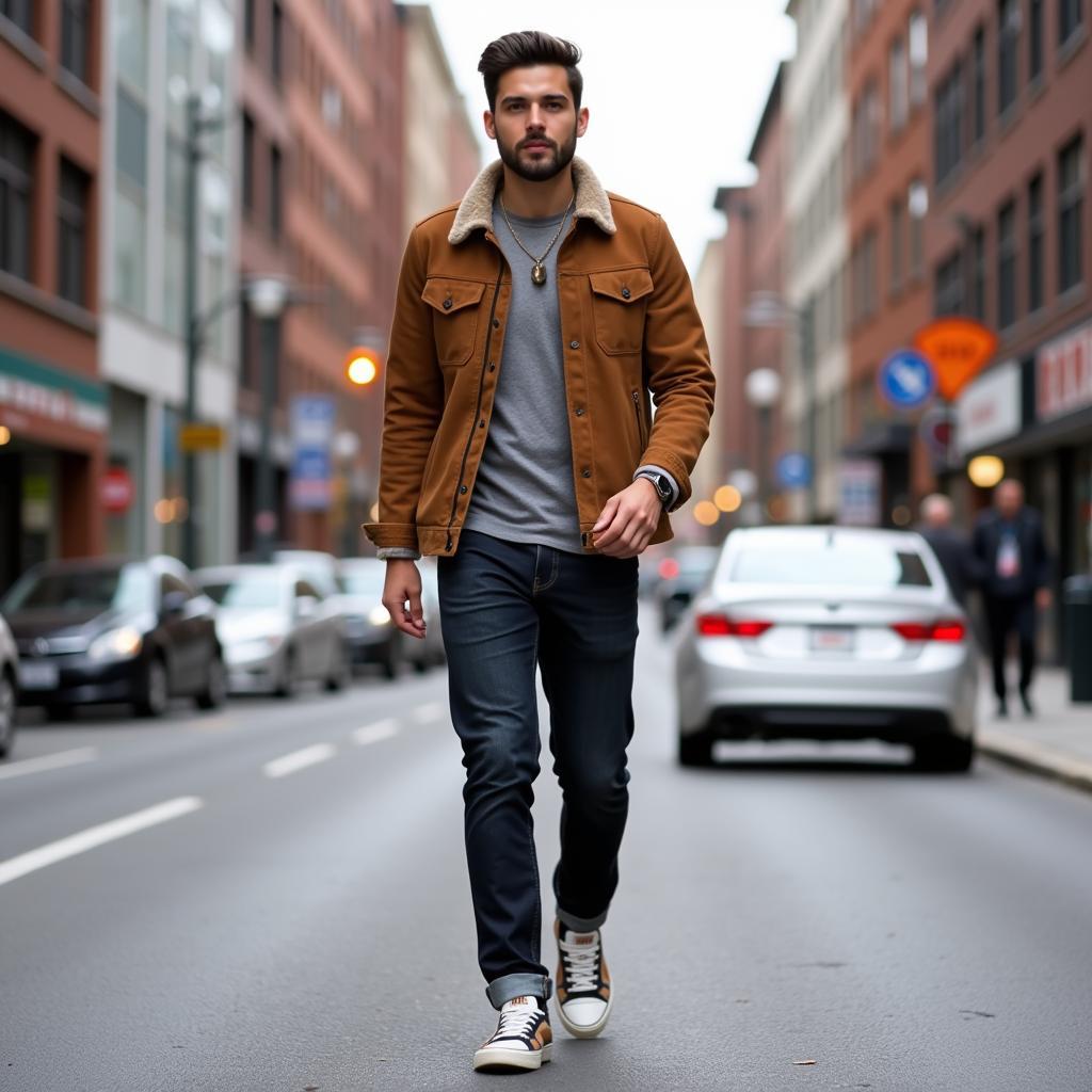 Yamal showcasing street style with a scully suede jacket