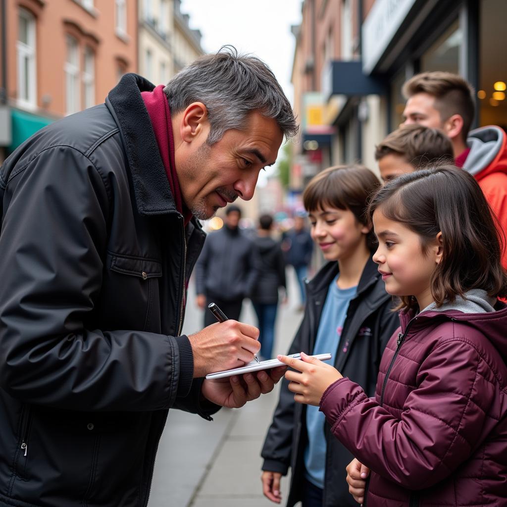 Yamal signing an autograph for a young fan